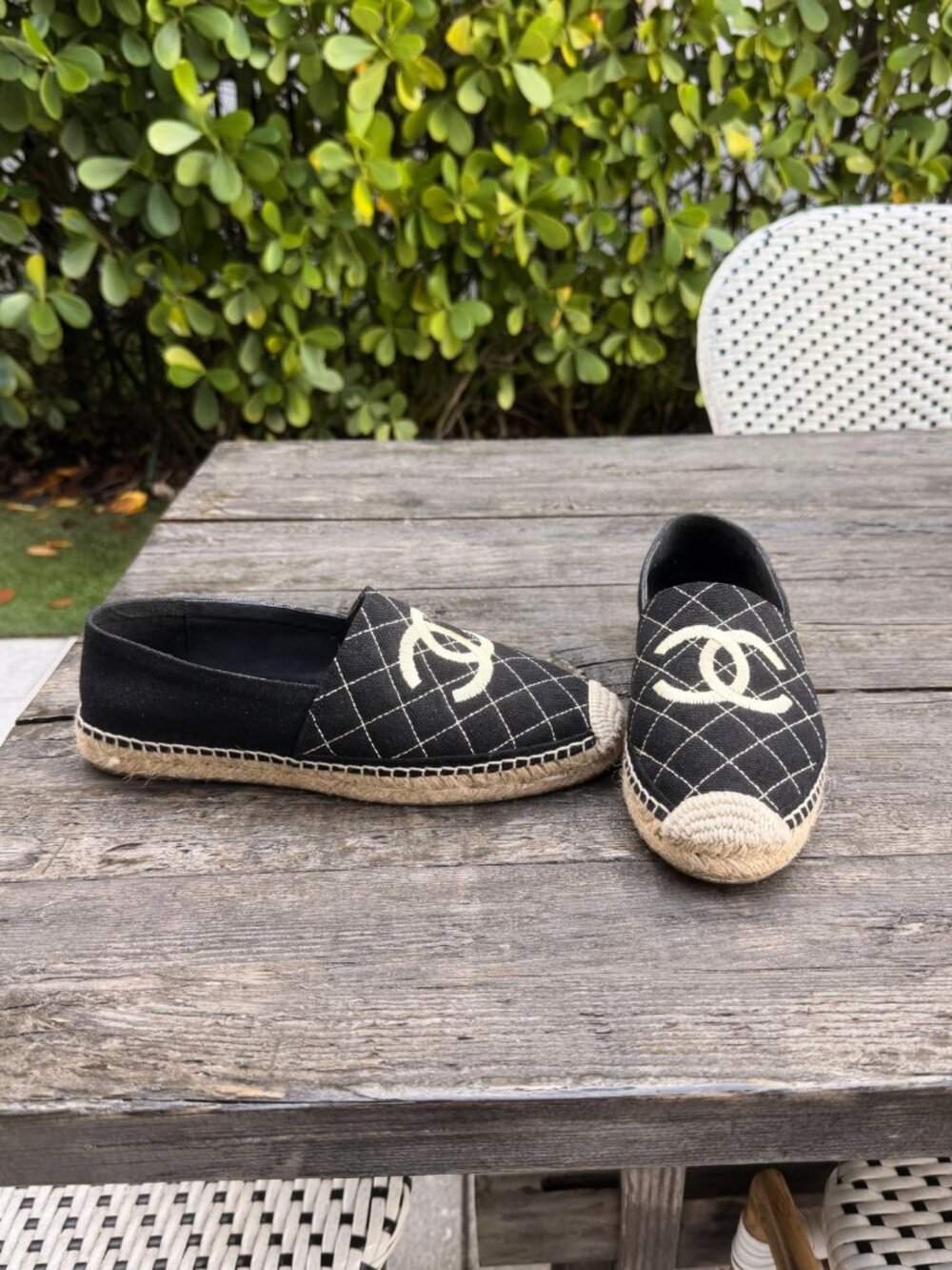 Chanel Espadrilles sz 41 Runs Small More like a 9 Black and Tan Cross Stitch - Picture 2 of 16